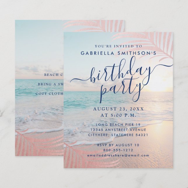 BUDGET Tropical Beach Birthday Pink Party Flier (Front/Back)