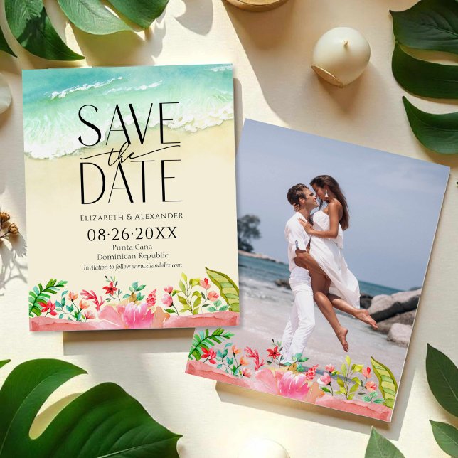Budget Tropical Beach Calligraphy Save the Date (Creator Uploaded)