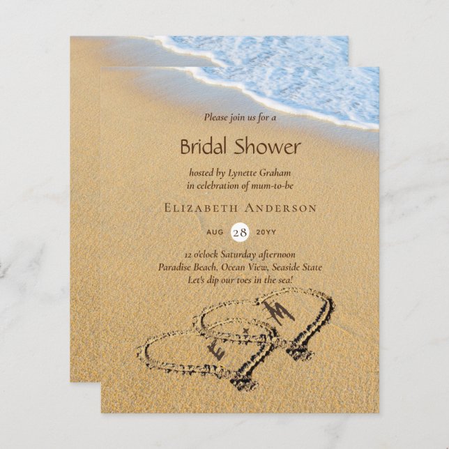 Budget Tropical Beach Hearts in Sand Bridal Shower (Front/Back)