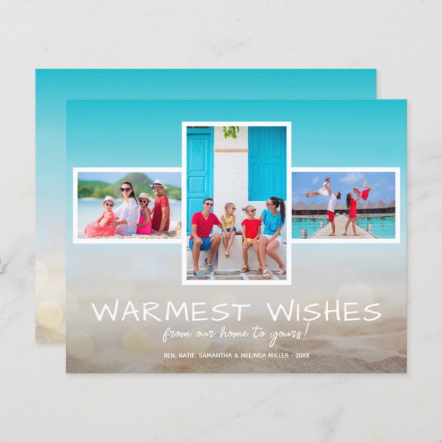 Budget Tropical Beach Multi Photo Holiday Card (Front/Back)