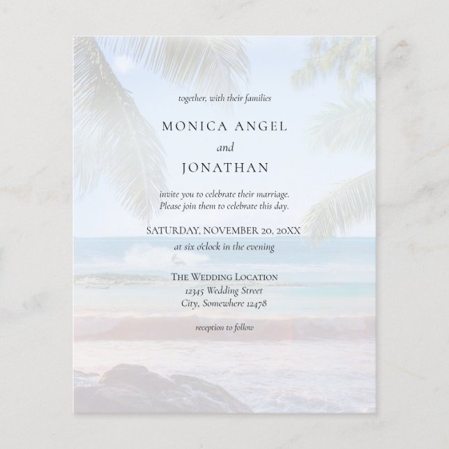 Budget Tropical Beach Palm VS 2 Wedding Flyer (Front)