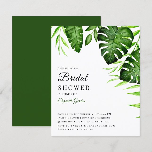 Budget Tropical Bridal Shower Jungle Script Modern (Front/Back)