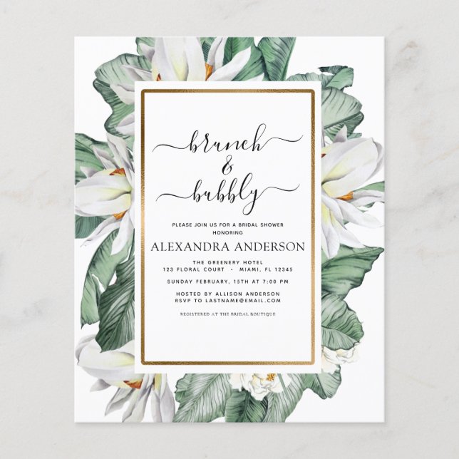 Budget Tropical Brunch & Bubbly Bridal Shower Flyer (Front)