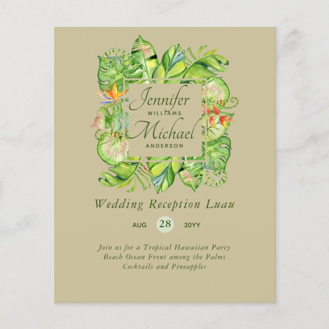 Budget Tropical Feuilles Luau Mariage Réception In (Devant)