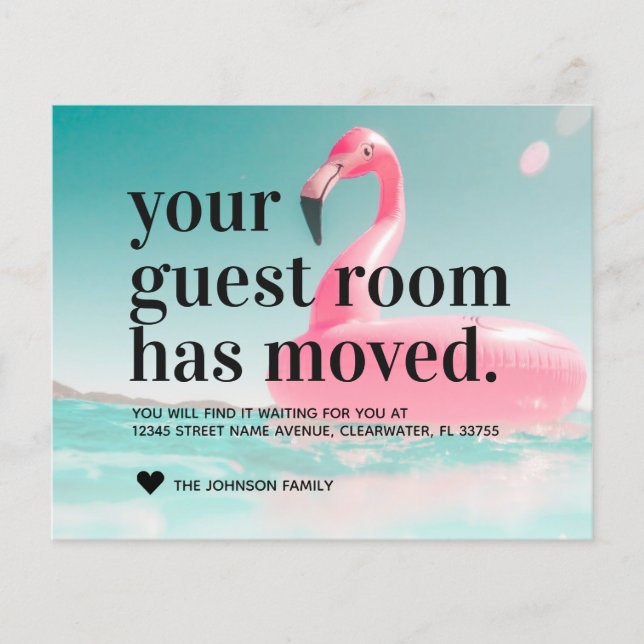 Budget Tropical Flamingo New Address Moving Card (Front)