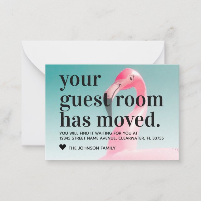 Budget Tropical Flamingo New Address Moving Card (Front)
