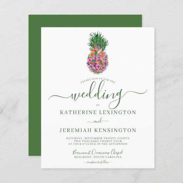 BUDGET Tropical Floral Hibiscus Pineapple Wedding (Front/Back)