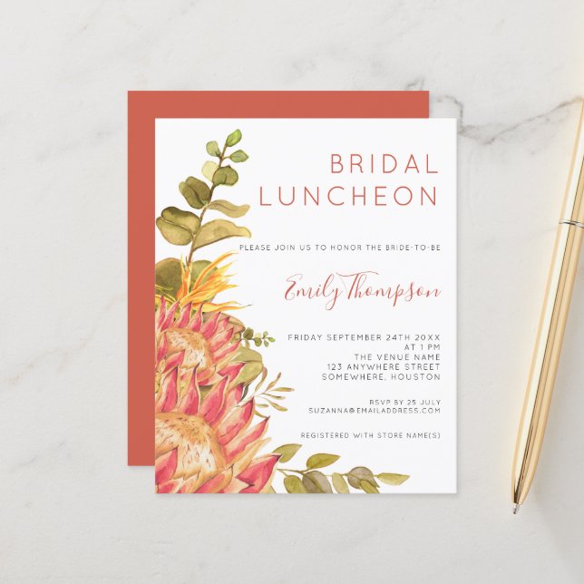 Budget Tropical Florals Bridal Shower Invitation (Front/Back In Situ)
