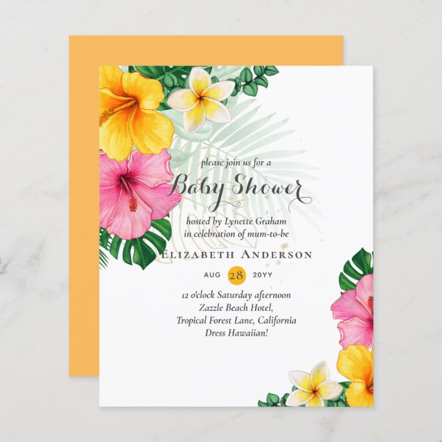 BUDGET Tropical Flowers Baby Shower Invite  (Front/Back)