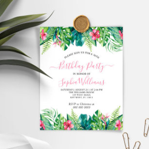 Budget Tropical Flowers Birtday Party Invitation