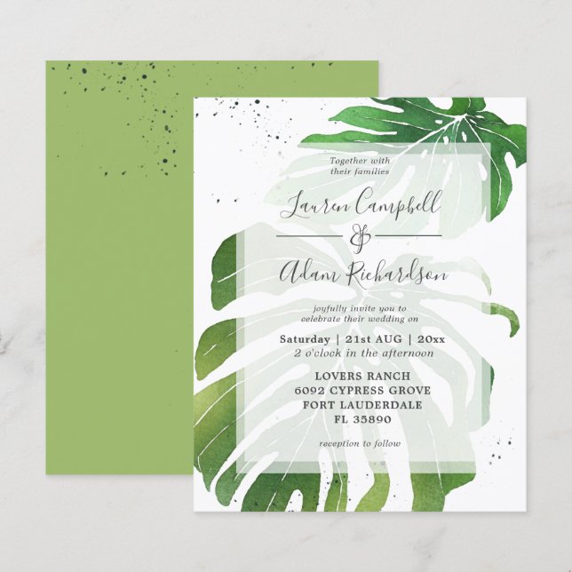 Budget Tropical Foliage Green Wedding Invitation (Front/Back)