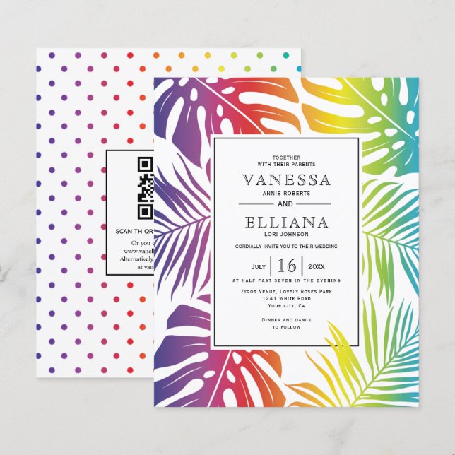 BUDGET Tropical gay lesbian wedding invitation (Front/Back)