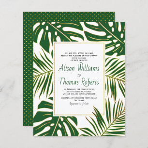 BUDGET tropical green leaves wedding invitation