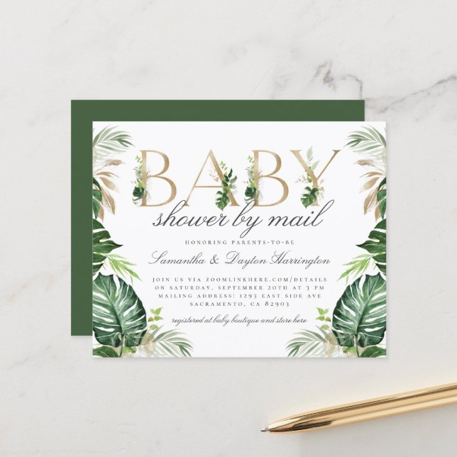 Budget Tropical Greenery Gold Baby Shower By Mail (Front/Back In Situ)