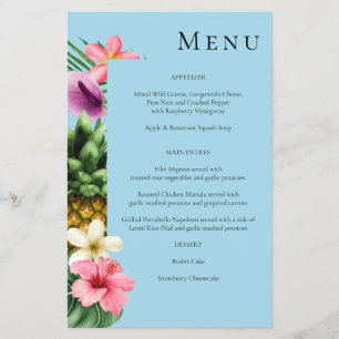 Budget Tropical Hawaiian Floral Menu- Blue MED Flyer