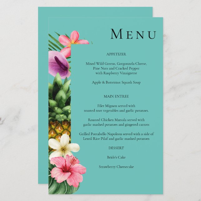 Budget Tropical Hawaiian Floral Menu- Teal MED (Front/Back)