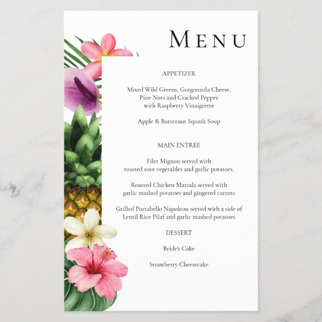 Budget Tropical Hawaiian Floral Menu- White MED Flyer (Front)