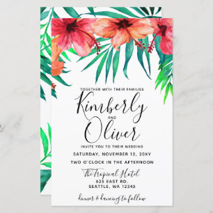 Budget Tropical Hibiscus Beach Wedding Invitation