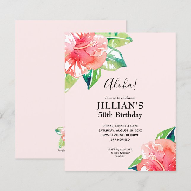 Budget Tropical Hibiscus Birthday Invitations (Front/Back)