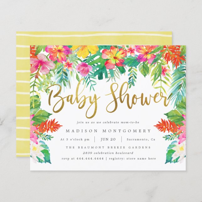 Budget Tropical Hibiscus Foliage Gold Baby Shower (Front/Back)