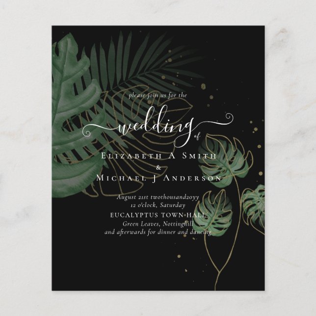 BUDGET  Tropical Island Palm Leaves Beach Wedding Flyer (Front)