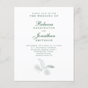 Budget Tropical Leaf Green Paper Wedding Invite