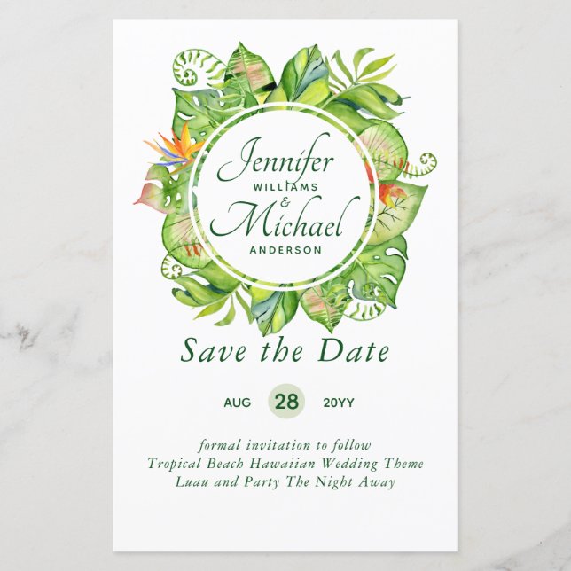 BUDGET Tropical Leaf Hawaiian Luau Wedding (Front)