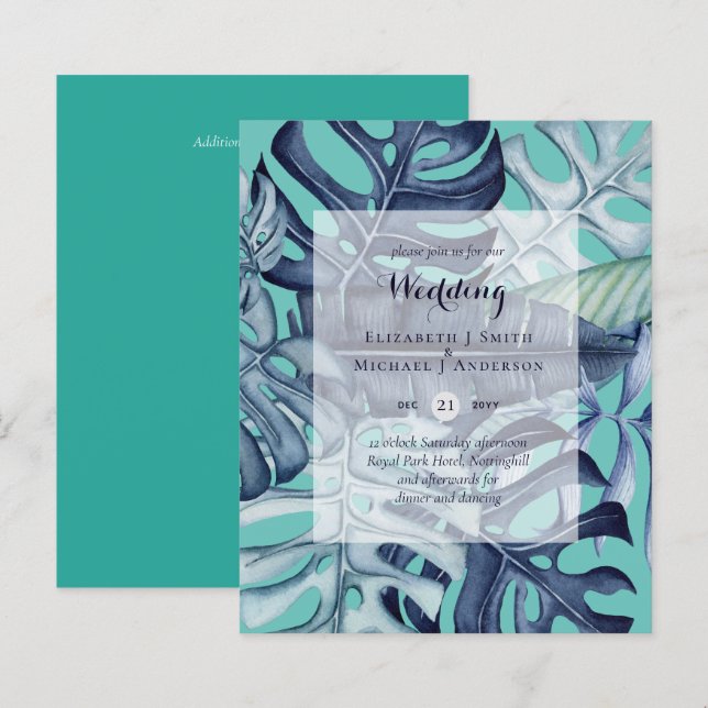 BUDGET Tropical Leaves Destination Wedding Invite (Front/Back)