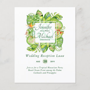 Budget Tropical Leaves Luau Wedding Reception Invi