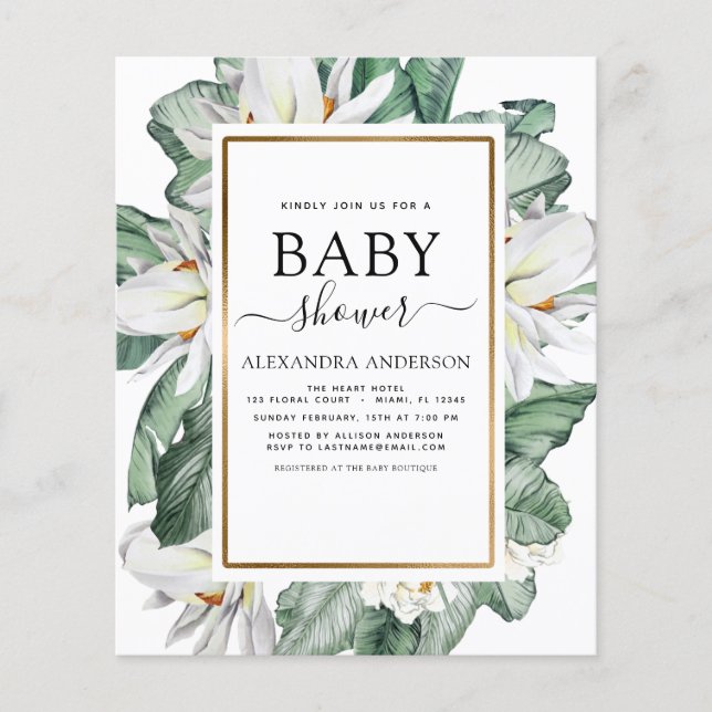 Budget Tropical Magnolia Baby Shower Invitation Flyer (Front)