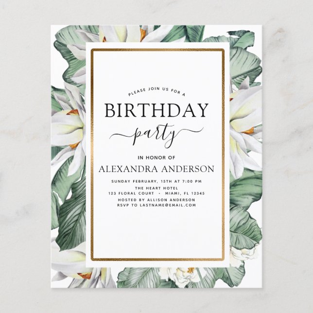 Budget Tropical Magnolia Birthday Invitation Flyer (Front)