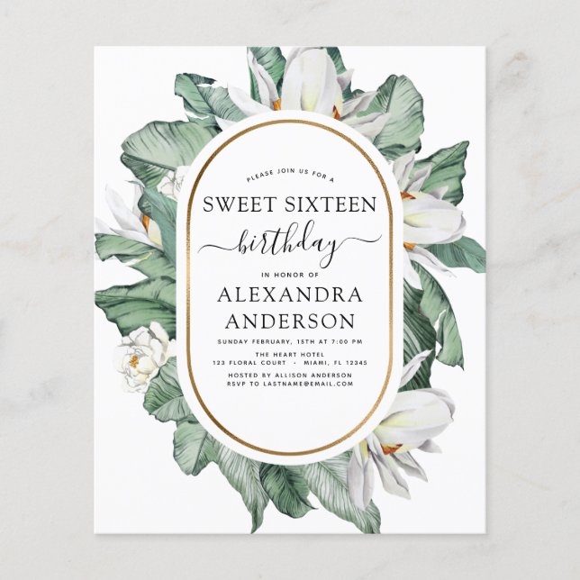 Budget Tropical Magnolia Sweet 16 Invitation Flyer (Front)