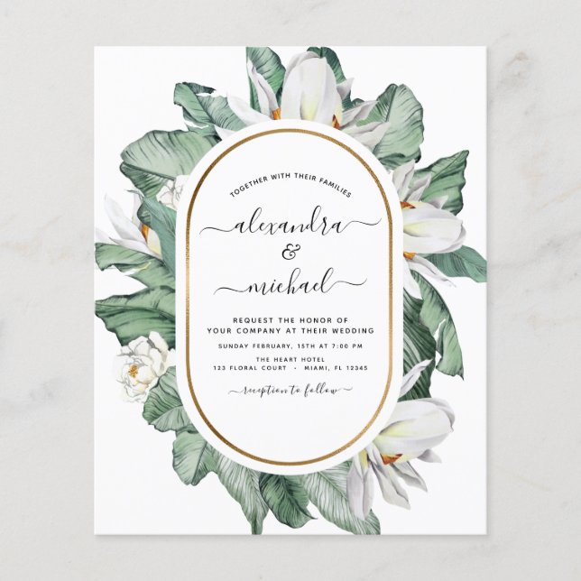 Budget Tropical Magnolia Wedding Invitations Flyer (Front)