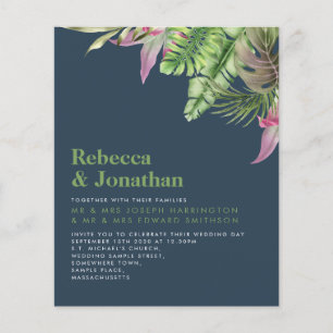 Budget Tropical Navy Blue Minimal Wedding Invite