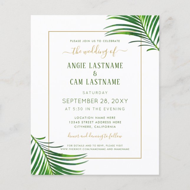 Budget Tropical Palm Leaf Greenery Invitation (Front)