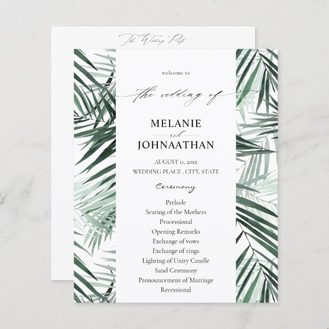 Budget Tropical Palm Leaves Wedding Program (Front/Back)