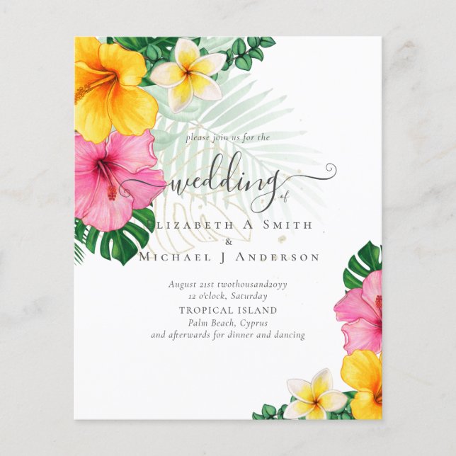 BUDGET Tropical Paradise Beach Wedding Florals Flyer (Front)
