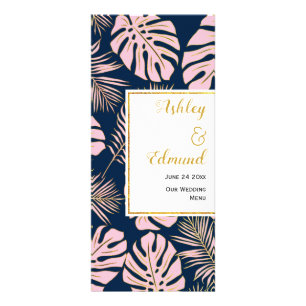 BUDGET Tropical pink, navy blue wedding menu card