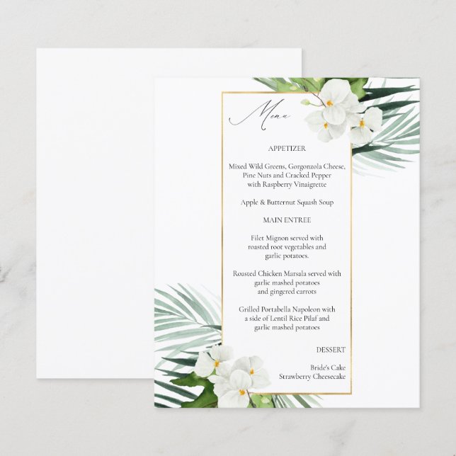 Budget Tropical & White Floral Menu (Front/Back)