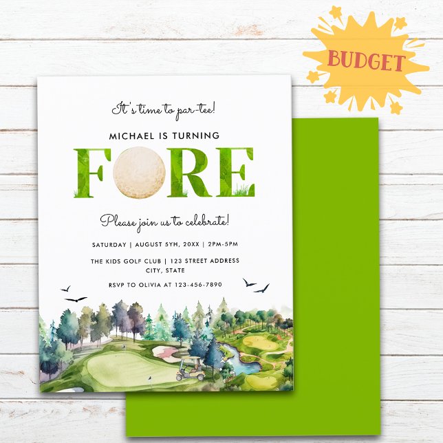 Budget Turning Fore Time to Par-tee 4th Birthday Flyer (Front and Back)