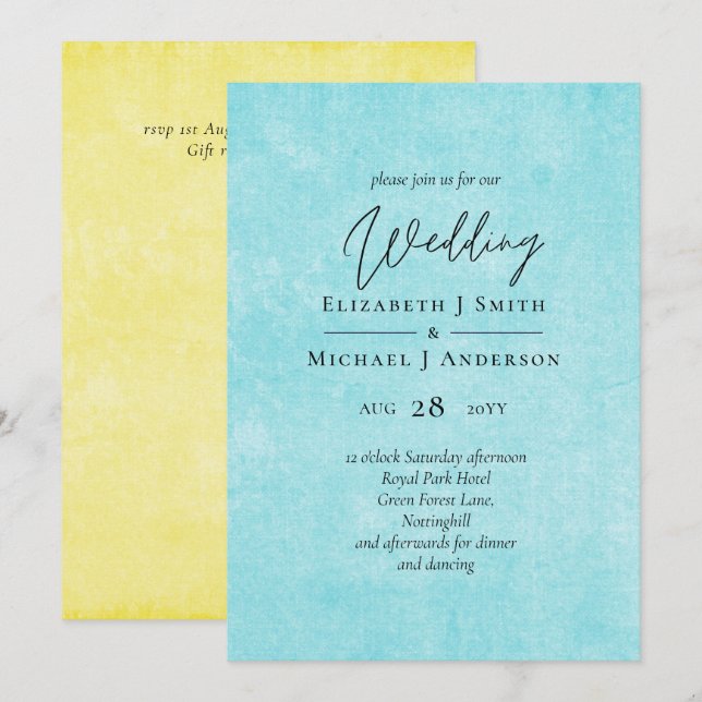 BUDGET Turquoise Yellow Script Wedding (Front/Back)