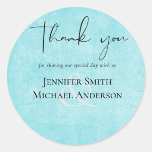 BUDGET Turquoise Yellow Script Wedding Classic Round Sticker