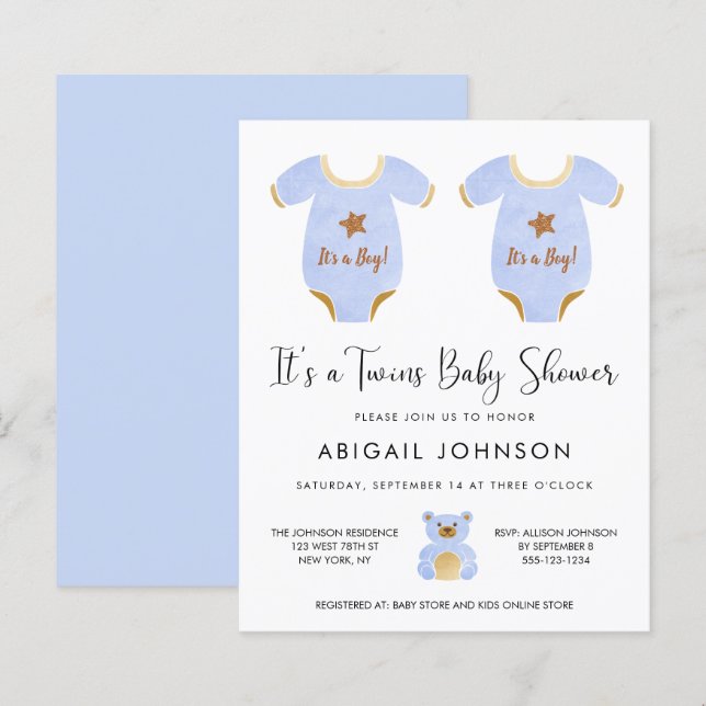 Budget Twin Boys Baby Shower Invitation (Front/Back)