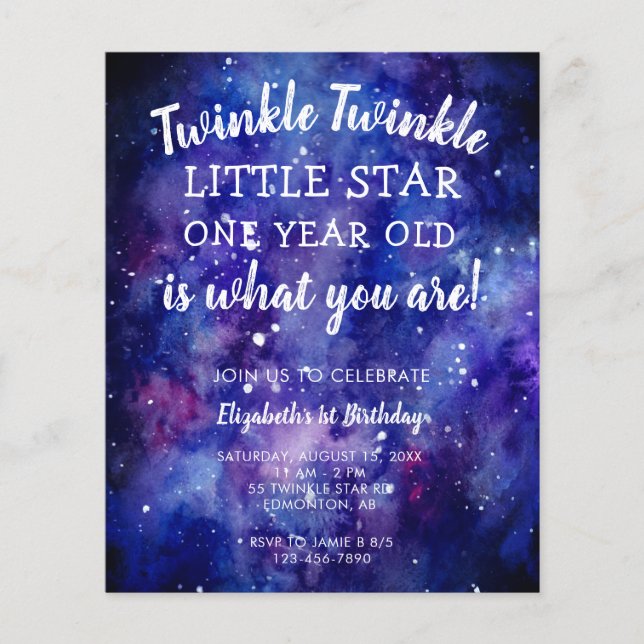 Budget Twinkle Twinkle Little Star 1st Birthday (Front)