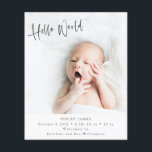 Budget Two Photo Hello Vertical Birth Announcement<br><div class="desc">Budget Vertical Simple Two 2 Photo Double Sided Minimalist Hello World Newborn Baby Announcement</div>