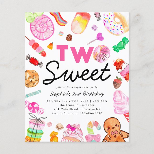 Budget TWO SWEET Candy Kids Candyland Birthday (Front)