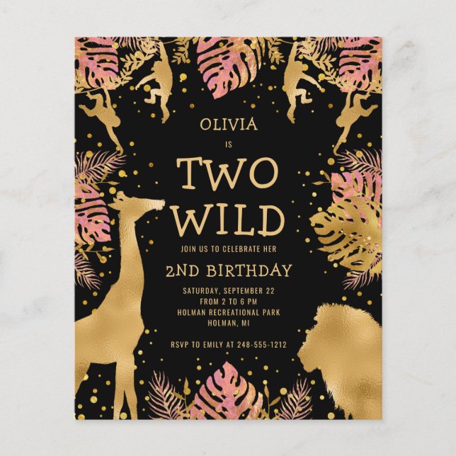 Budget Two Wild Pink Black 2nd Birthday Invitation (Front)
