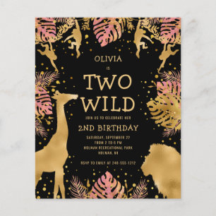 Budget Two Wild Pink Black 2nd Birthday Invitation