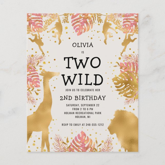 Budget Two Wild Pink Ecru Girls 2nd Birthday (Front)