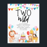 Budget TWO WILD Safari Party Animals 2nd Birthday<br><div class="desc">Cute Watercolor TWO WILD Safari Party Animals Kids 2nd Birthday</div>